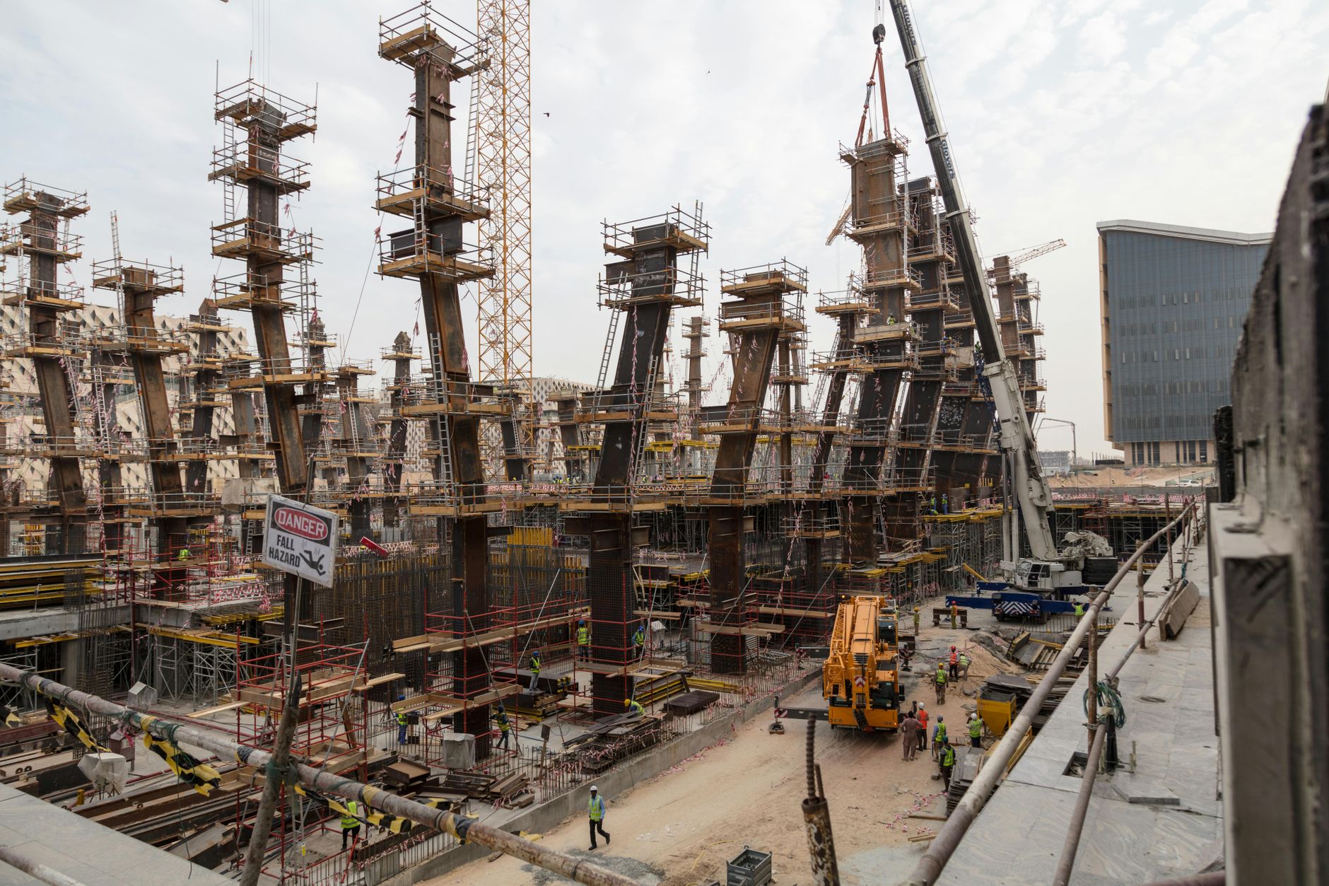 Active construction site with crane